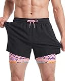 maamgic 5.5" 2 en 1 Bañador con Forro de Compresión con Cremallera Hombre Shorts de Baño Shorts de Playa Traje de Baño para Natación Secado Rápido para Vacaciones,L