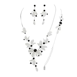 Rosemarie Collections Women’s 3 Piece Rhinestone Crystal And Metal Mesh Floral Statement Necklace Bracelet Earring Jewelry Set, 17″+4″ Extender