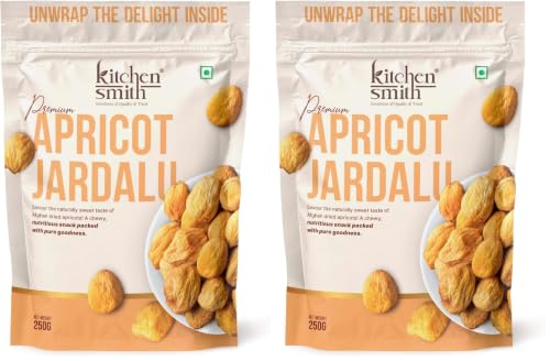 Image of KitchenSmith Apricot Jardalu - 250gm | Exotics Apricots Dry Fruits, Apricots Jardalu (with Seeds) | Naturally Sourced, No Added Sugar, Rich In Vitamins & Juicy (Air Tight Pouch) (Pack of 2)