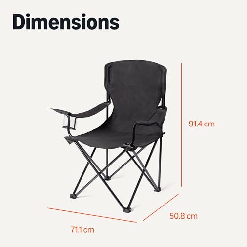 Amazon Basics Portable Folding Camping Chair with Cup Holder - Heavy-Duty Steel Frame Outdoor Chair - Water Resistant Construction Chair with Carry Bag - 50.8cm x 71.1cm x 91.4cm - Black - 2 Pack