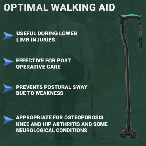 Image of MCP Jindal Premium Height Adjustable Walking Stick (Black) (Thunderbolt-Big Shoe-Black)