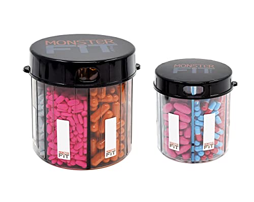 Monster & Monster Jr Supplement Medication Pill Dispensers 2 Pack With Labels, Extra Large And Small Pill Container Bottles Handle Almost Any Supplement, Easy To Dispense (Monster & Monster Jr.) #TOP16