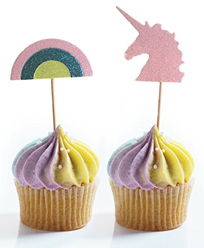 Unicorn Cupcake Topper | Glittery Food Skewers With Food-Safe Wooden Pick | Set Of 24 | Used For Cupcakes, Drinks And Party Decor | Fun Alternative To Drink Umbrellas #TOP7