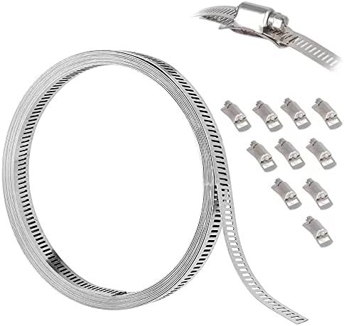 Flowden Adjustable 304 Stainless Steel Duct Clamps Hose Clamp Pipe Clamp Air Ducting Clamp Worm Drive Hose Clamps (32.5 Feet，10 Pack)