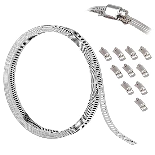 Flowden Adjustable 304 Stainless Steel Duct Clamps Hose Clamp Pipe Clamp Air Ducting Clamp Worm Drive Hose Clamps (32.5 Feet，10 Pack) #TOP1