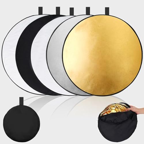Fhioevt 5 in 1 Reflektor Fotografie 60cm Lichtreflektor Tragbarer Faltreflektor Rund Diffusor Fotografie mit Tragetasche Photography Reflektor Zubehör für Portrait Foto Selfie Hochzeitsfotografie