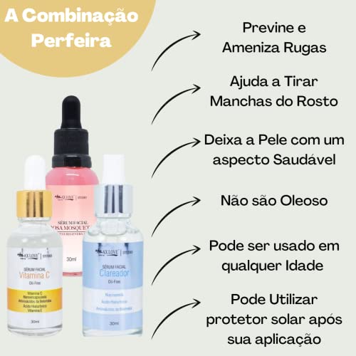 Kit Sérum Facial Max Love Cuidados com a Pele - Rosa Mosqueta + Vitamina C + Clareador