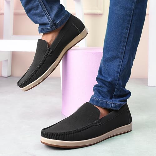 Image of Centrino Leather Loafers for Man | Slip-On Shoes for Men Stylish | Cushioned Insole | Lightweight Comfortable Moccasin Shoes | Hand-Stitched Casual Footwear | Mens Loafer Shoes for Office (9569)