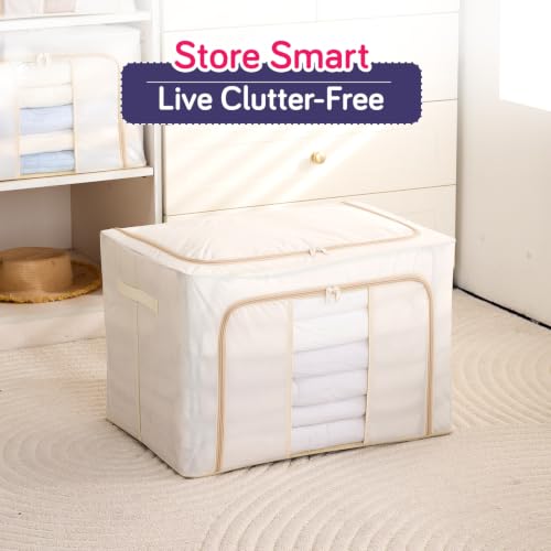 Image of HOKIPO 100L Wardrobe Organiser for Storage for Clothes, Extra Large Foldable Storage Box, Cream Pack of 1 (NEW-AR-6671-CRM)