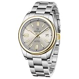 BENYAR 5185 Orologio automatico da uomo cinturino in acciaio inox impermeabile luminoso casual business sport analogico a carica automatica Data orologio da polso (Oro-Grigio Chiaro)