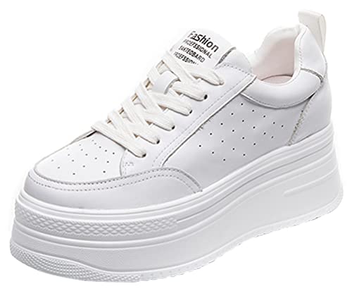 Image of ACE SHOCK Women Wedges Sneakers with Hidden Heel Ankle High Platform Walking Shoes Fashion Bride Wedding Shoes