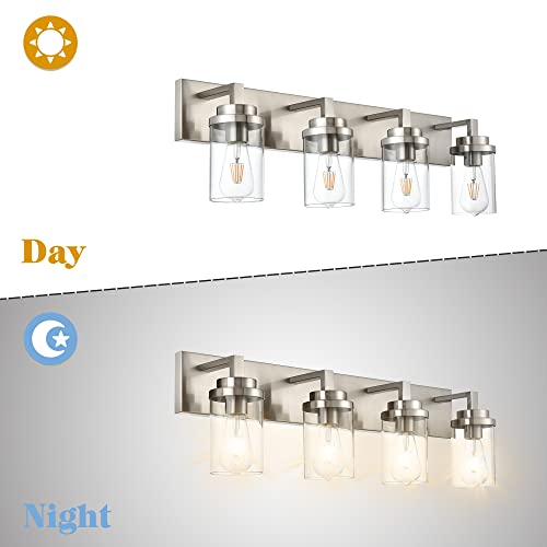 Tuluce 4-Light Bathroom Vanity Light Fixture,44 Inch Vanity Lights With Clear Glass Shade Wall Light Modern Brushed Nickel Wall Sconce Lighting For Bathroom,Mirror,Bedroom,Living Room,Hallway #TOP4