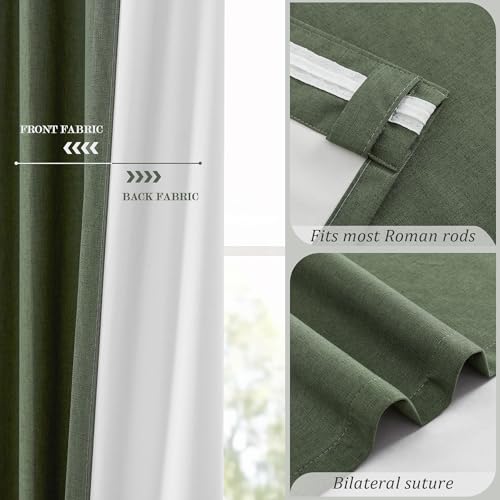BSfullts Blackout Curtains 90 Inch Long for Bedroom Living Room, Olive Green Curtain Thermal Insulated Soundproof Room Darkening Linen Black Out Drape with Back Tab 2 Panels Set by BSfullts - Image 4