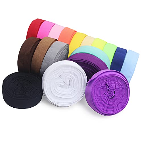 Semini 36 Yards Fold Over Elastic 3/4'' 20Mm Stretch Foldover Foe Elastics Ribbon For Headbands Baby Girl Head Bow (3/4'' (Matt Color)) #TOP5