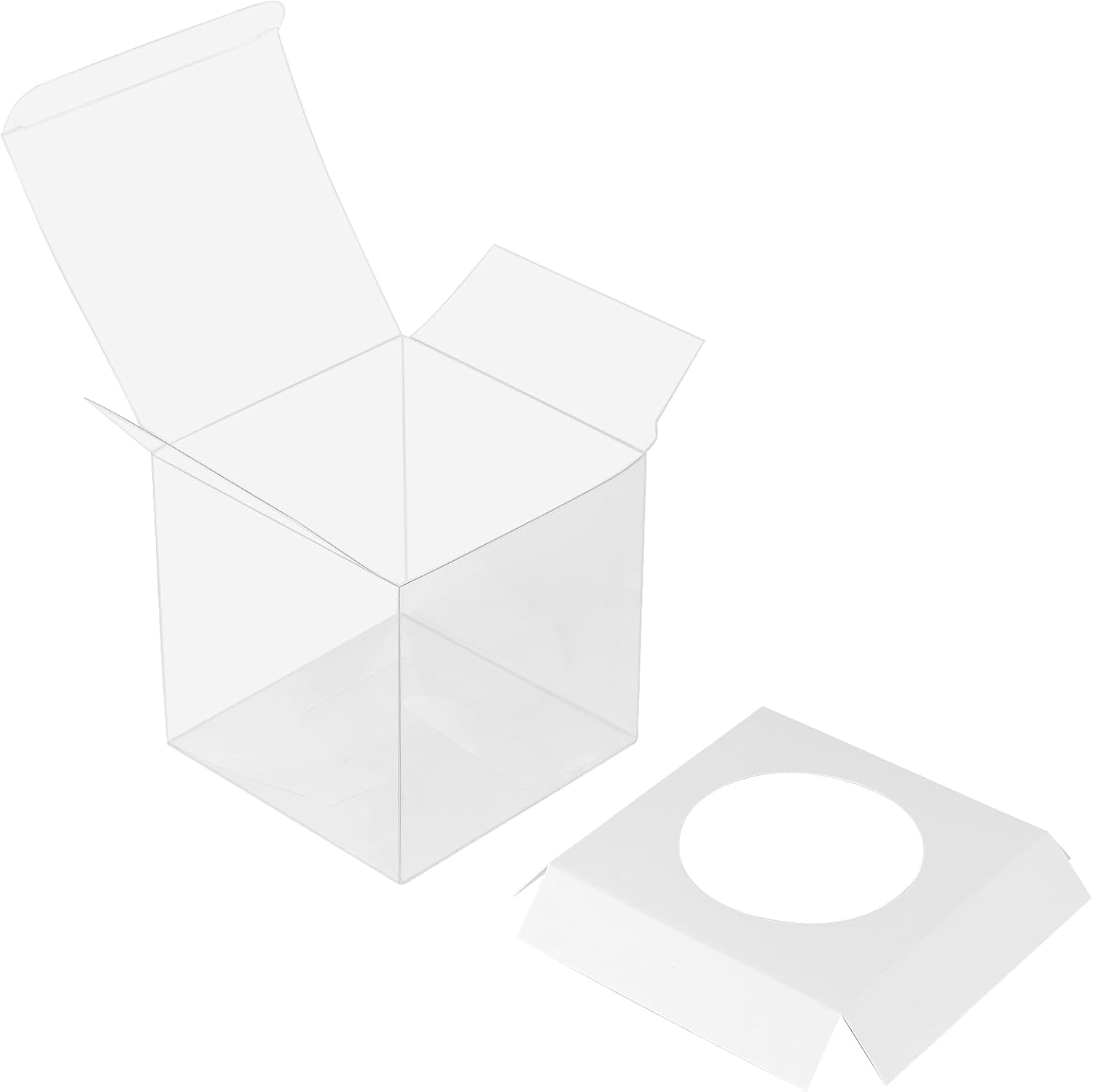 70 PCS Clear Cake Boxes, 3.5 Inches Individual Plastic Cupcake Box with Ribbons and Inserts, Transparent Cake Box for Birthday Wedding Party