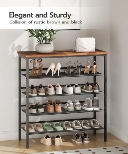 Shoe Rack for Entryway and Small Spaces, 5-Tier Shoe Organizer with Adjustable Mesh Shelves, 16-20 Pairs of Shoes, Spacious Floor Mount, Metal, Industrial, Shoe Shelf for Closet