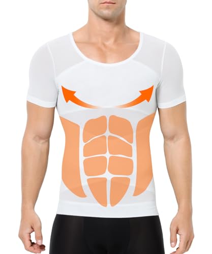 Casey Kevin Maglietta Compressione Uomo, Nero Bianco Maglia Dimagrante Uomo, Intimo Modellante, Elasticizzata T-Shirt Maniche Corte per Esercizi Addominali