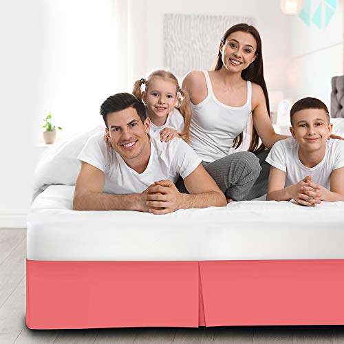 Nestl Coral Pink Full Bed Skirt - Full Size Bed Skirt 14 Inch Drop - Brushed Microfiber Bed Skirts - Hotel Quality Pleated Bed Skirt - Shrinkage & Fade Resistant #TOP6