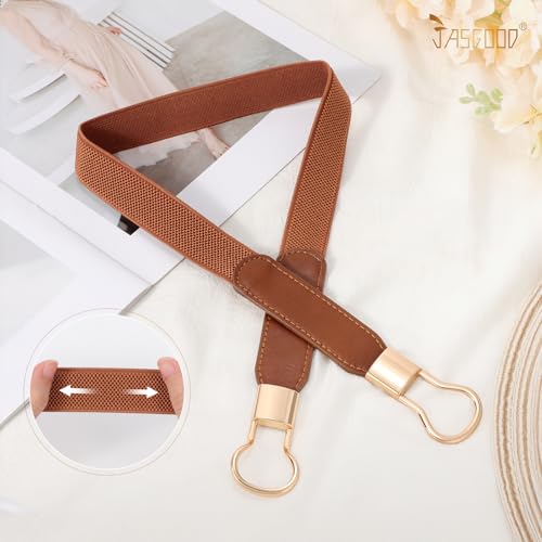 JASGOOD 3 Pack Women Retro Elastic Stretchy Metal Buckle Skinny Waist Belt 1 inch Wide4