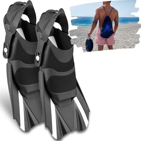 Khroom verstellbare Schnorchelflossen kurz mit Tasche zum umhängen Gr.36-47 Kurzflossen zum Schwimmen Erwachsene Damen & Herren | Taucherflossen Flossen Schnorcheln Schwimmtraining (42-47, Weiß) Cover