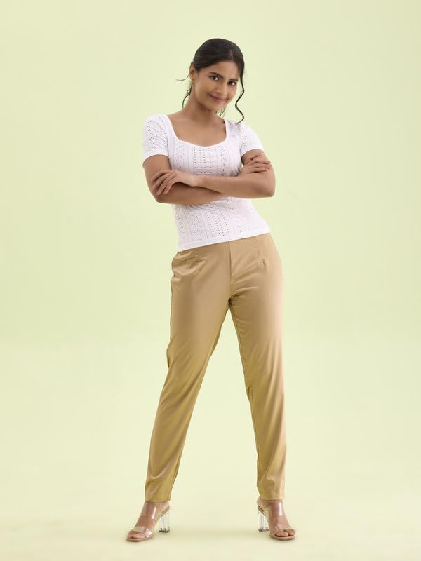 Image of GO COLORS Women Mid Rise Polyester Shiny Pant