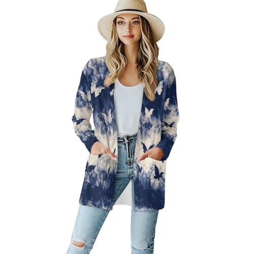Jndtueit Blue Smoke Butterfly Women'S Cardigan Sweaters Open Front Long Sleeve Cardigan Dressy Casual Trendy Lightweight Jacket Coat Drape Dusters For Women cover