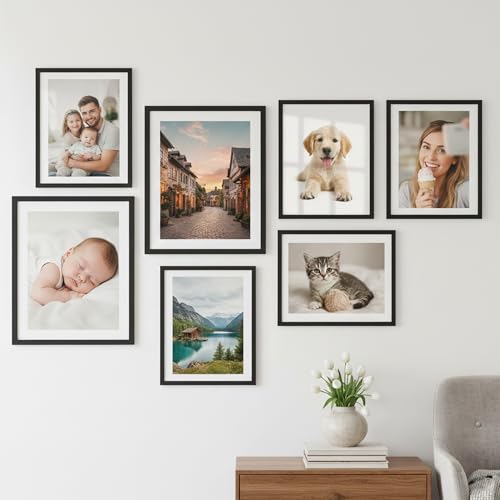 Image of kotart Photo Frame For Wall Decor | Wooden Frames For Wall Decoration | Aesthetic Collage Picture Frames | Rectangular Photo Frame For Home Decor Office | Set of 7