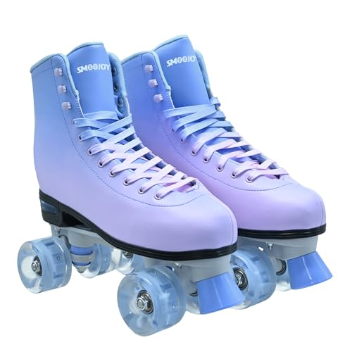 SMOOJOY Women Roller Skates for Girls Men Outdoor High Top PU Leather Classic Adult Derby Gradient Quad Skates Shoes Double-Row Four Wheels Light Up Rollerskates Indoor