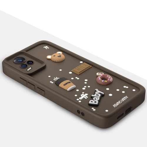 Image of Bintage Cute Fun Ball | Taddy Cartoon 3D Smiley Coffee Cup | Milk Donut | Full Protection Rubber Back Cover Compatible for Vivo V2025 / Vivo V20 - Brown