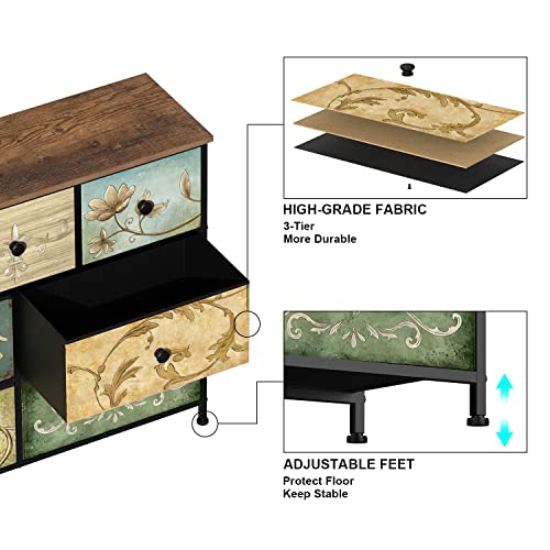 VEDECASA Schlafzimmer Kommode mit 7 Schubladen böhmische Schminktisch mit Holzplatte Stoffschubladen Metallgestell Stoff Kommode Turm Veranstalter für Wohnzimmer Kinderzimmer Flur – Bild 6