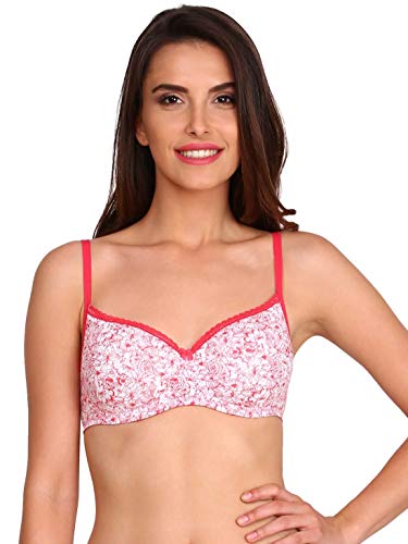 Image of Jockey 1723 Women Wirefree Padded Super Combed Cotton Elastane Stretch Medium Coverage T-Shirt Bra with Lace Styling