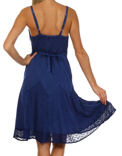 Image of Sakkas Stonewashed Rayon Adjustable Spaghetti Straps Mid Length Dress