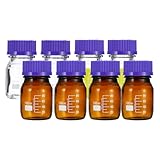 PATIKIL 100ml Sample Bottle, 8 Pack Reagent Media Storage Bottles Borosilicate Glass Graduated Round with GL45 Blue Screw Cap for Lab Water Reagent Liquids, Clear Brown