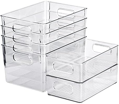 Cozywind Refrigerator Organiser Set of 6 (4 Large / 2 Small), Pantry Storage Container with Handle, Transparent Storage Box Organiser, Ideal for Kitchens, Fridges, Cupboards - BPA-