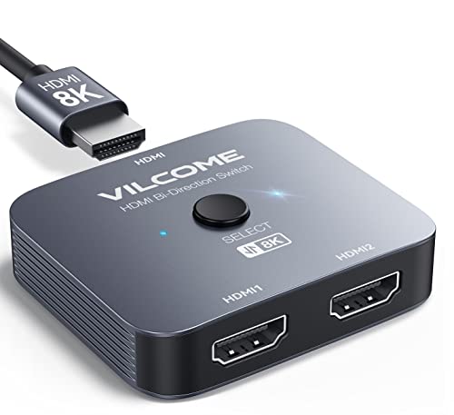 Hdmi 2.1 Switch, Vilcome Ultra Hd 8K Hdmi Switcher Splitter 48Gbps High Speed Support Hdr 8K@60Hz, 4K@120Hz, Bi-Directional Hdmi Switch 2 In 1 Out For Ps5/Ps4, Xbox, Roku, Apple Tv, Blu-Ray Player #TOP9