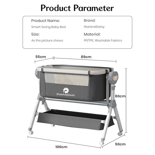 Image of StarAndDaisy Electric Swing Crib /Cradle for Baby with Mosquito Net, Baby Bed Side Bassinet with 5 Level Height Adjustable & Lockable Wheels � Black