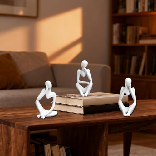 Estatuas Pensador Blancas Set 3 Piezas Resina Decoración miniatura 6