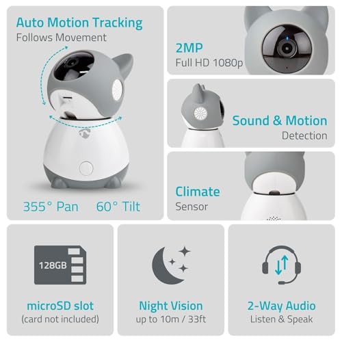 Telecamera Interna Smartlife - Wi-Fi - Full Hd 1080P - Controllo Pan-Tilt Ptz - Cloud Storage (Opzionale) / Microsd (Non Inclusa) - Con Sensore Di Movimento - Visione Notturna - Bianco/Grigio - 2