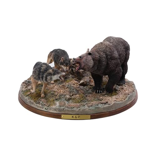 JXK ヒグマvsオオカミ 台座付き 25cm 動物 リアル フィギュア 樹脂 プラモデル 模型 コレクション 情景 プレゼント 撮影道具