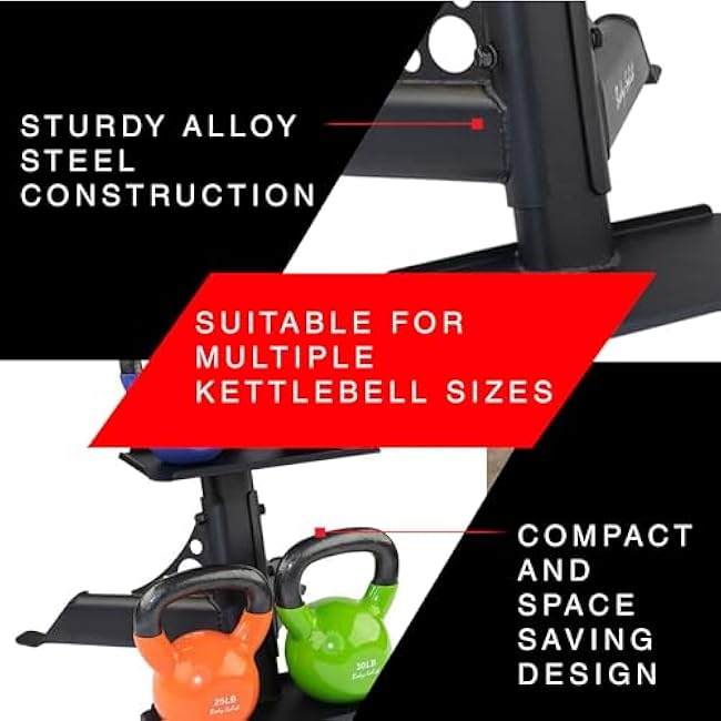 Body-Solid (GDKR50B) 3-Tier Kettlebell Rack - Compact, Durable Kettlebells Weight Stand for Home Gym, Fits 5-50 lb Kettle bells