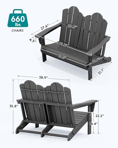 Image of SERWALL Folding Adirondack Bench, HDPE All-Weather, 660lbs Cap, Grey