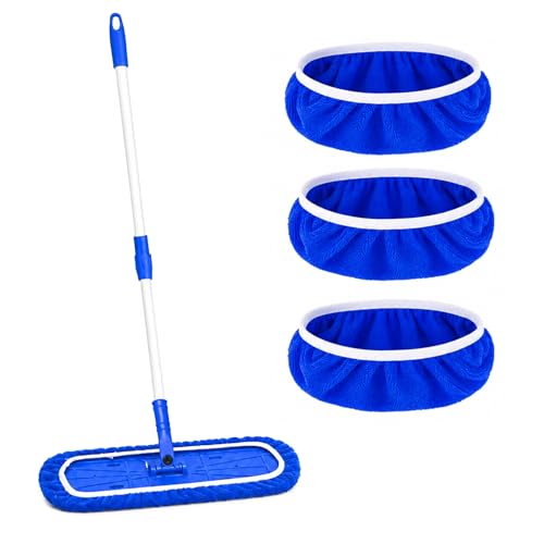 Image of Zureni 4 ft Microfiber Flat Mop with Long Adjustable Telescopic Handle Replaceable Wet and Dry 360 Degree Floor Pocha Cleaning Tool for Home and Kitchen (18 inch Head and 3 Extra Refill, Blue)