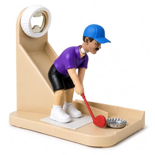 Golf-Themed Automatic Bottle Opener with Mini Golfer Game Fun Beer Bottle Cap Launcher & Collector Golf Novelty Beer Opener for Men Bar Accessories Funny Gift for Golf Lovers Dad & Parties