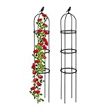 Relaxdays Rankhilfe Obelisk, 2er Set, 160x30 cm, Ranksäule für Kletterpflanzen, Metall, freistehend, Rosenturm, schwarz