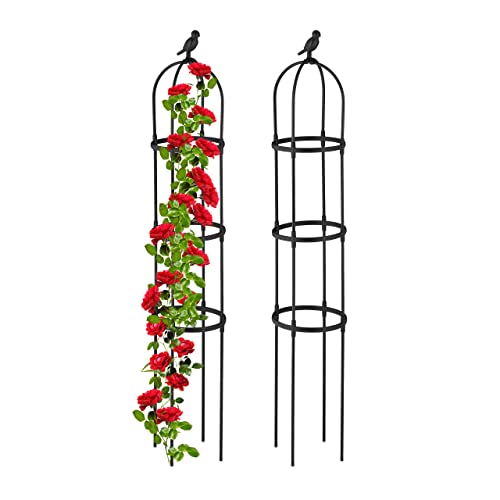 Preisvergleich Produktbild Relaxdays Rankhilfe Obelisk, 2er Set, 160x30 cm, Ranksäule für Kletterpflanzen, Metall, freistehend, Rosenturm, schwarz