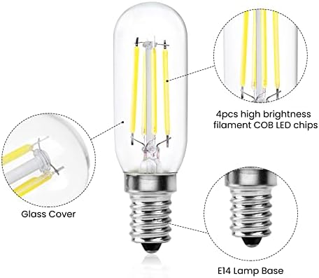 DoRight LED Cooker Hood Bulbs E14 4W LED Light Bulb SES Appliance Lamp 400lm, 40W Equivalent T26 Tubular Filament Bulb 6000K Cool White Dimmable for Sewing Machine Light/Refrigerators Bulb (2 Pack)