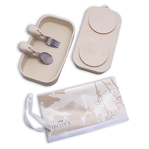 Image of KATORI KIDS Suction Plate for Baby To Go | 5pc Travel Silicone Baby Plate Feeding Set with Travel Bag | Toddler Plate | Baby Travel Essential | Baby Bowl | Platos para Bebes