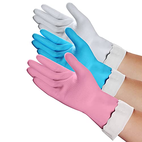 Hsl Household Cleaning Gloves - Reusable Kitchen Dishwashing Gloves With Latex Free, Cotton Lining, Waterproof, Non-Slip (Medium, 3 Pairs) #TOP11