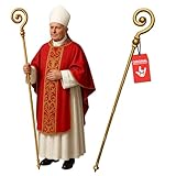 Morph Adult Gold Saint Nicholas Shepherd Staff Lightweight Adjustable Cane, Priest Pope Bishop, Wizard, Pharaoh & Holiday Events - Halloween Props & Cosplay Costumes - Gold, One Size