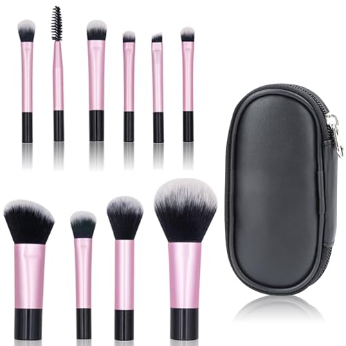 JELIEE 10 Pcs Travel Makeup Brush Set Black Mini Makeup Brushes with Makeup Brush Pouch Portable Foundation Powder Concealers Eye Shadows Makeup Set Professional Makeup Brush Set